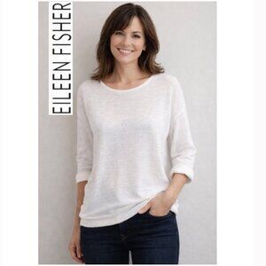 Eileen Fisher Linen White Sheer Knit Tunic Top Lightweight Minimalist Size Med